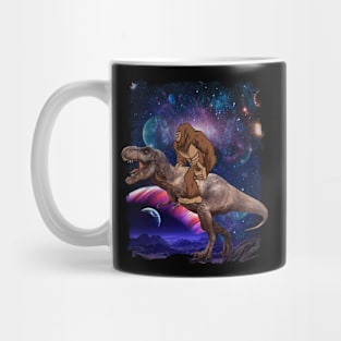 Funny Sasquatch Riding T-Rex Dinosaur Universe Design Mug